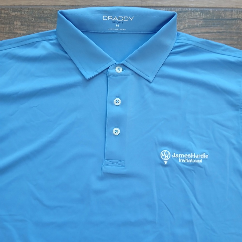 B Draddy Sport Polo Mens‎ Medium Blue Golf Pro Football Hall Fame Stretch Flex